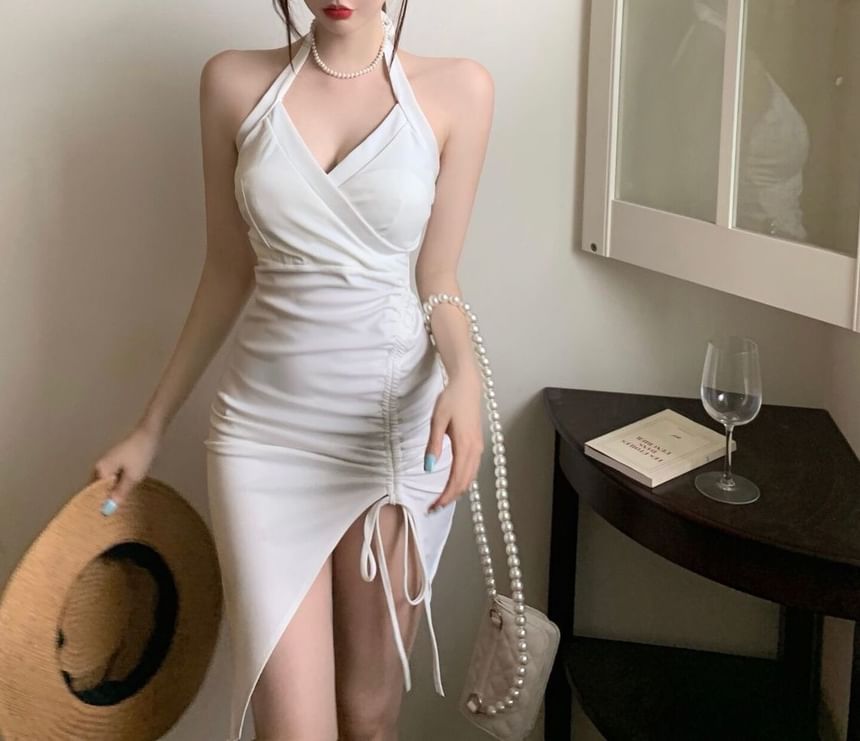 Halter Ruched Sleeveless Dress Mini