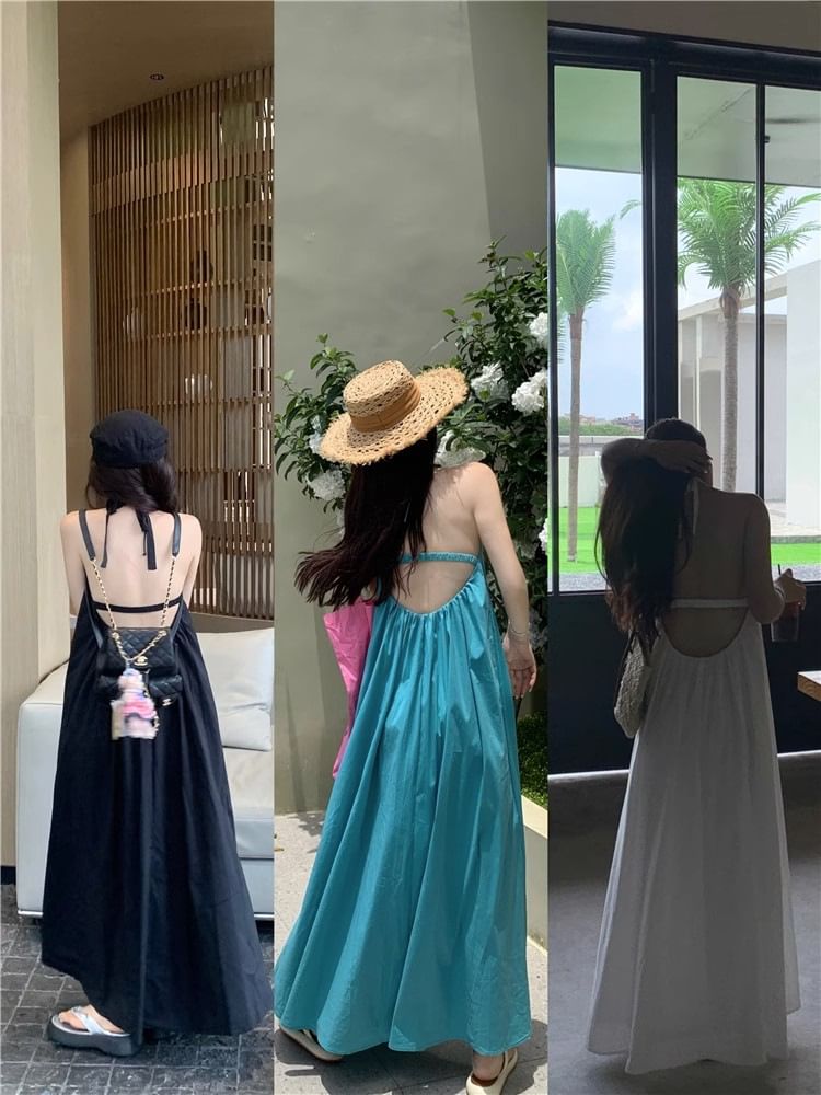 Maxi Print Sleeveless Halter Neck Dress