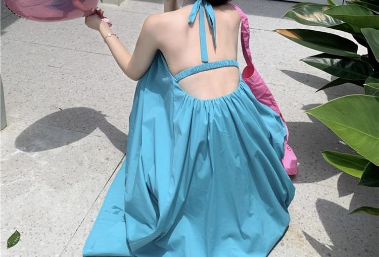 Maxi Print Sleeveless Halter Neck Dress