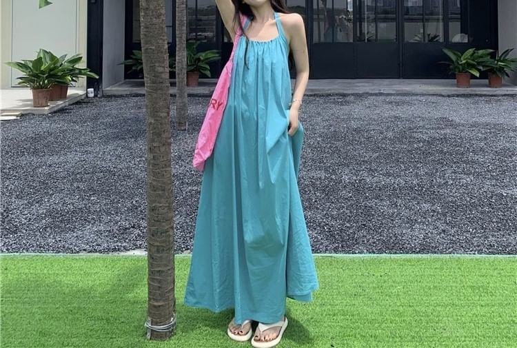 Maxi Print Sleeveless Halter Neck Dress