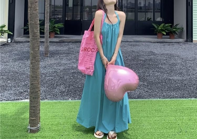 Maxi Print Sleeveless Halter Neck Dress