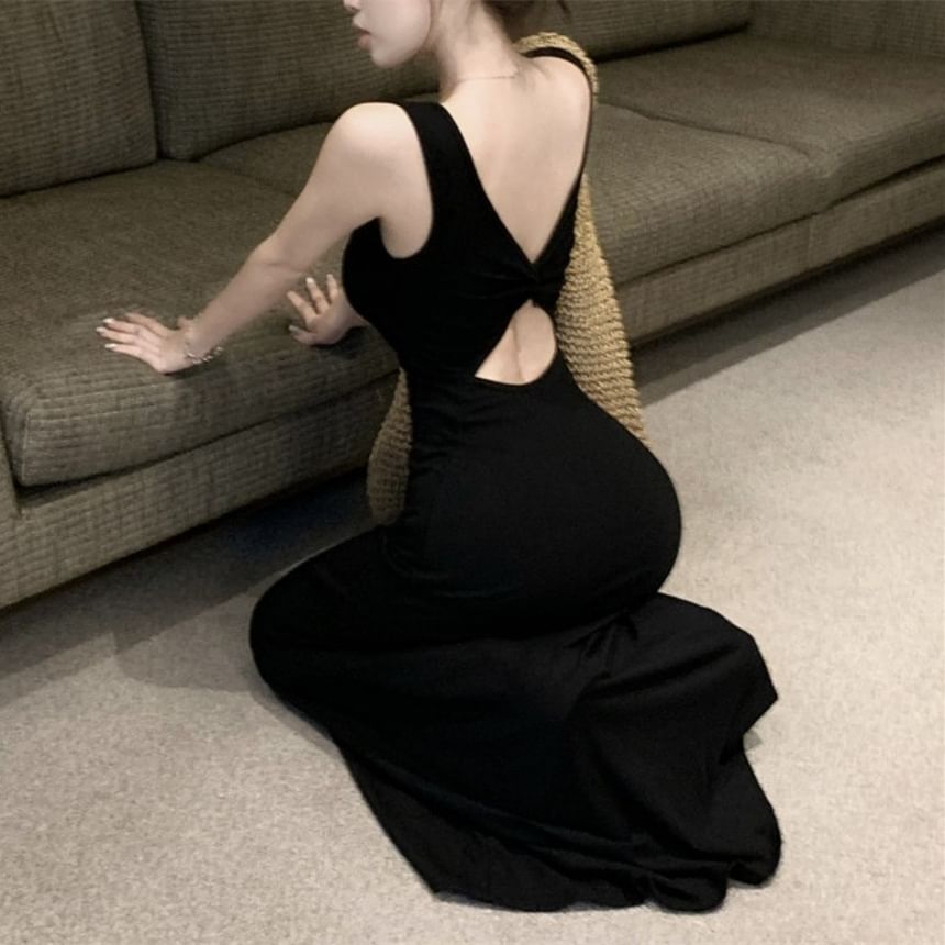 Backless Sleeveless Maxi Dress Neckline Bowknot