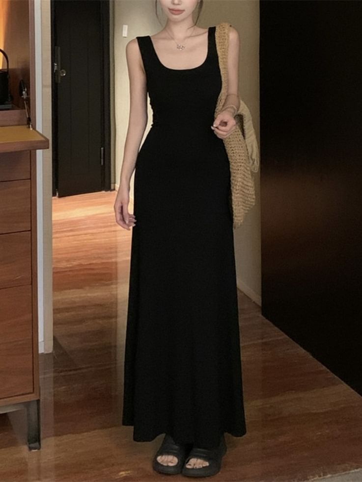 Backless Sleeveless Maxi Dress Neckline Bowknot