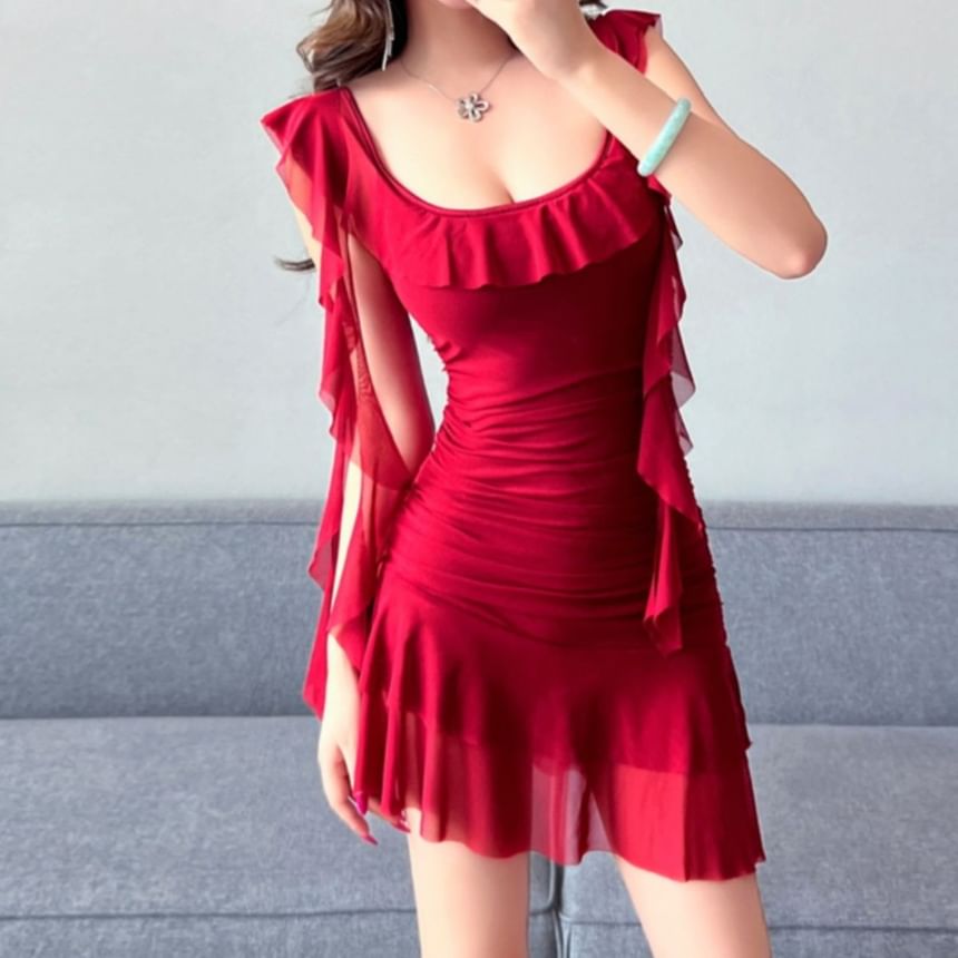 Dress Sleeve Mini Butterfly Ruffle Neckline