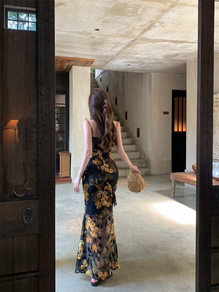 Print Maxi Neck Floral Dress Sleeveless Sweetheart