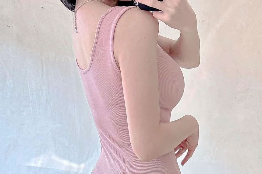 Dress Scoop Sleeveless Neck Plain Mini Bodycon