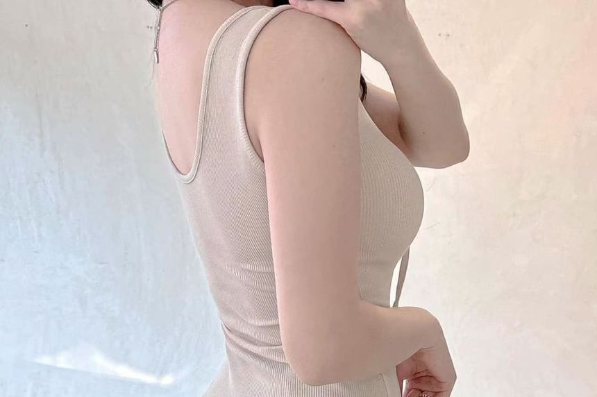 Dress Scoop Sleeveless Neck Plain Mini Bodycon