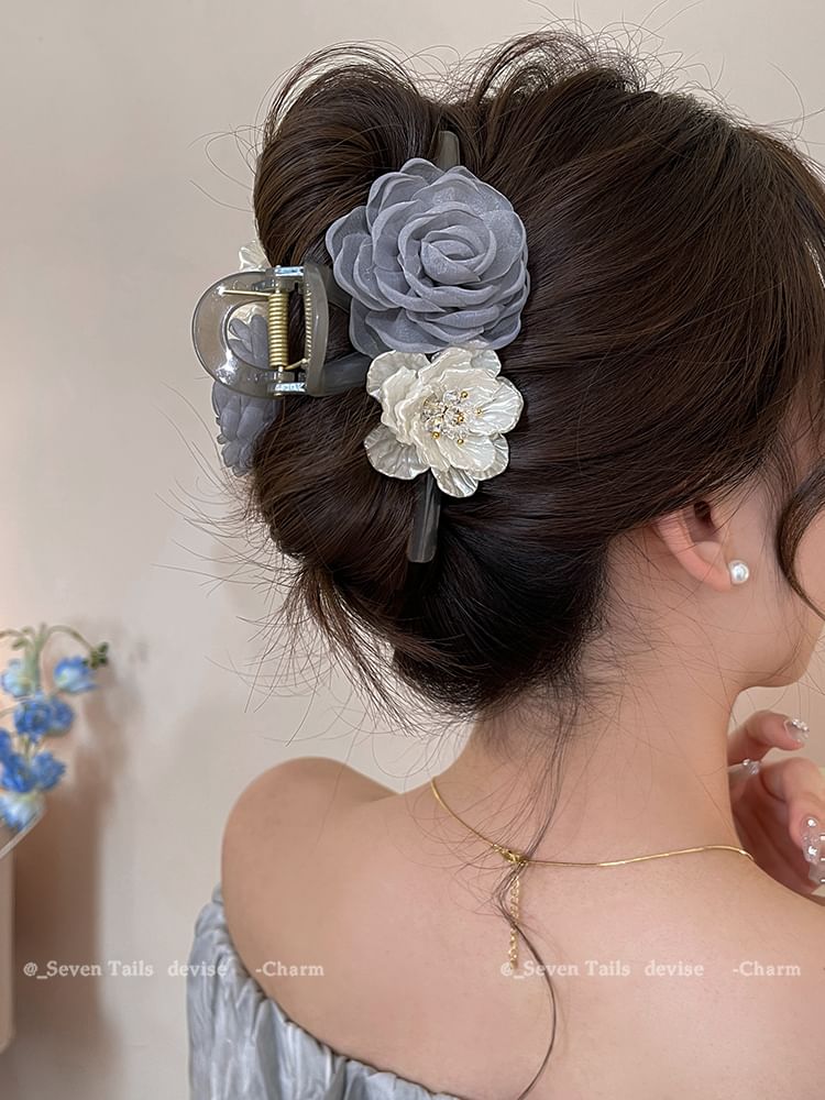 Acrylic Fabric Hair Clip Floral Claw