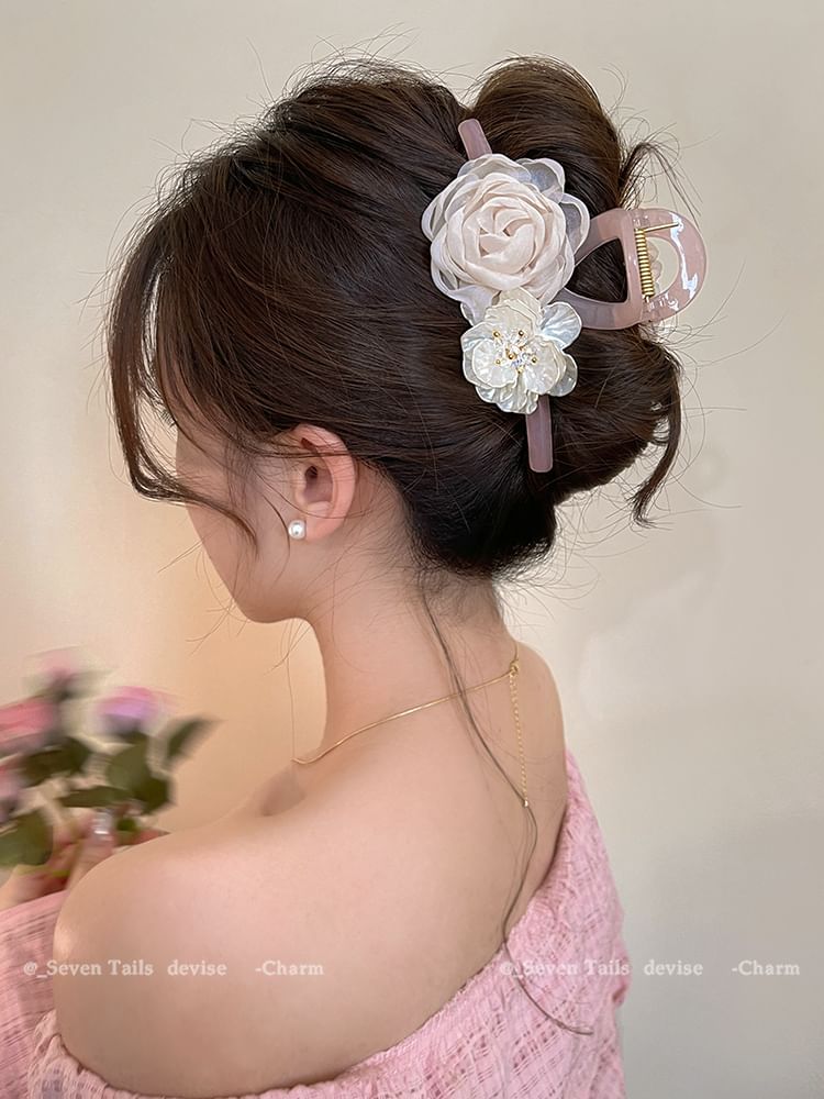 Acrylic Fabric Hair Clip Floral Claw