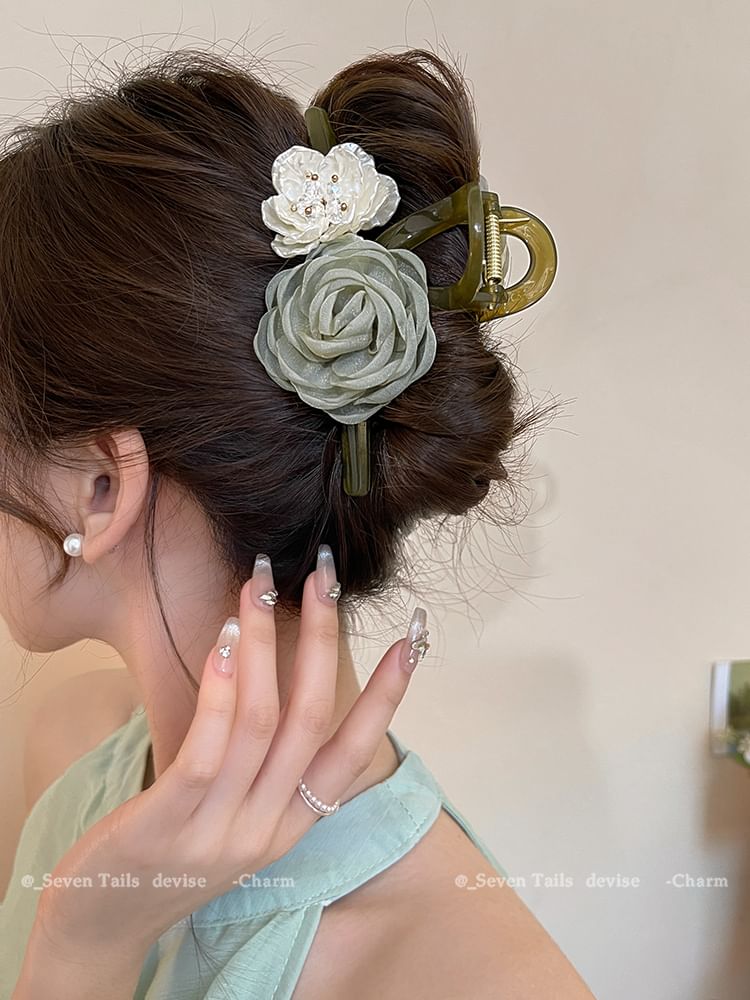 Acrylic Fabric Hair Clip Floral Claw