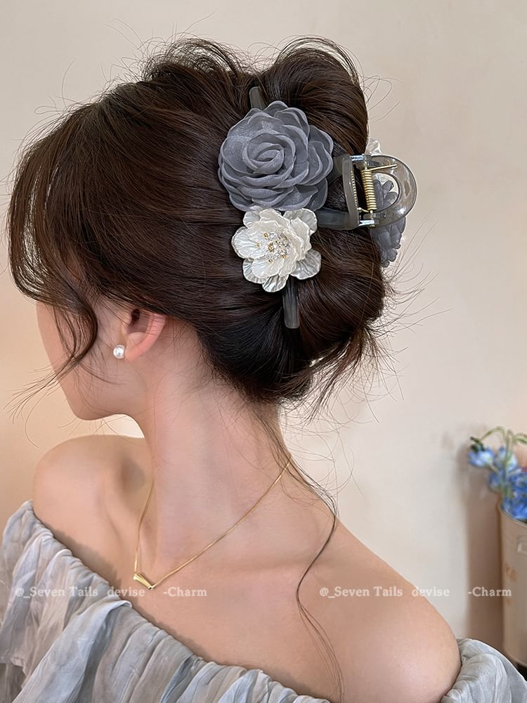 Acrylic Fabric Hair Clip Floral Claw