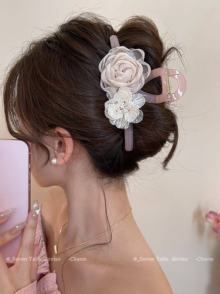 Acrylic Fabric Hair Clip Floral Claw