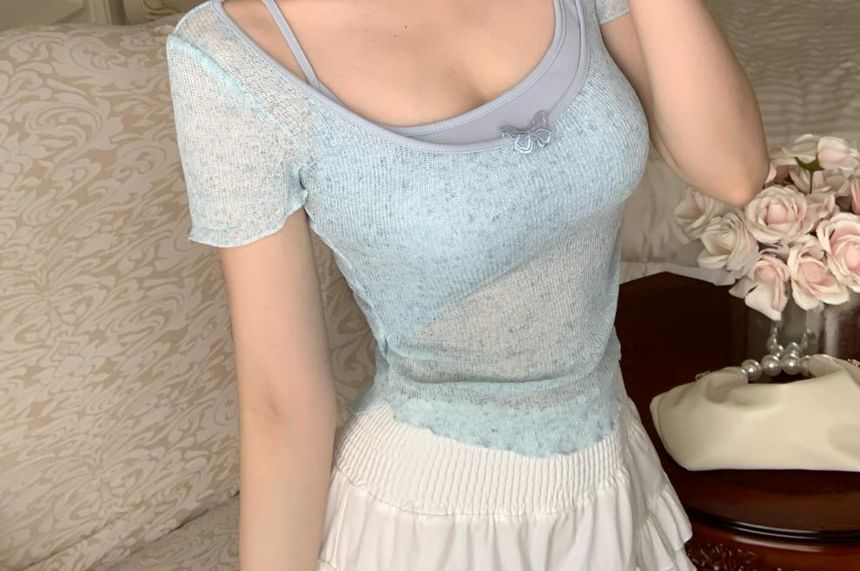 + Neck Square Top Set: Camisole Short-Sleeve