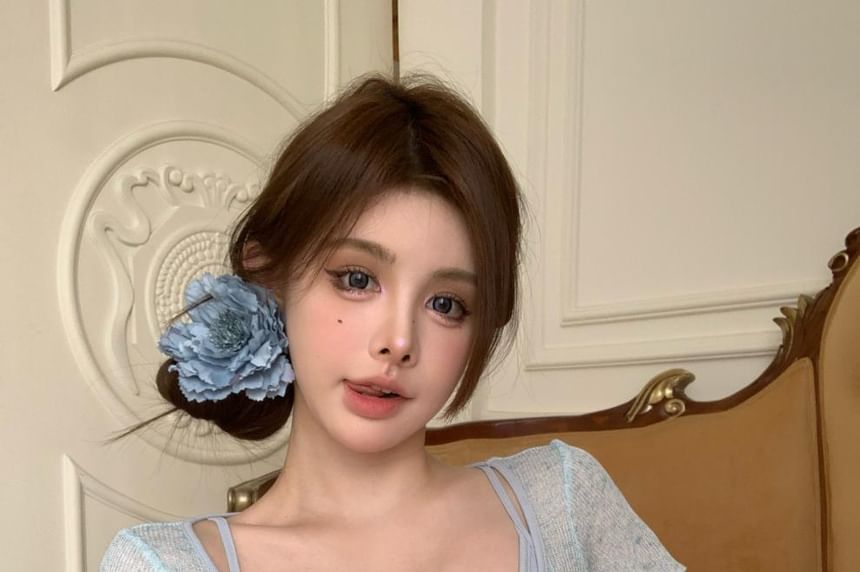 + Neck Square Top Set: Camisole Short-Sleeve