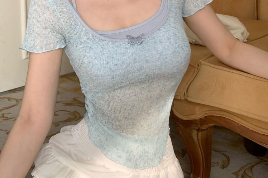 + Neck Square Top Set: Camisole Short-Sleeve