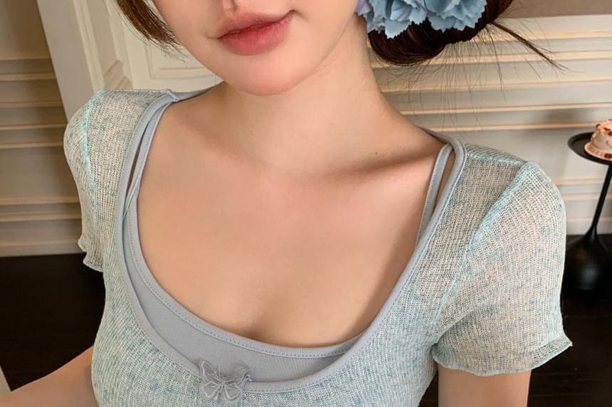 + Neck Square Top Set: Camisole Short-Sleeve