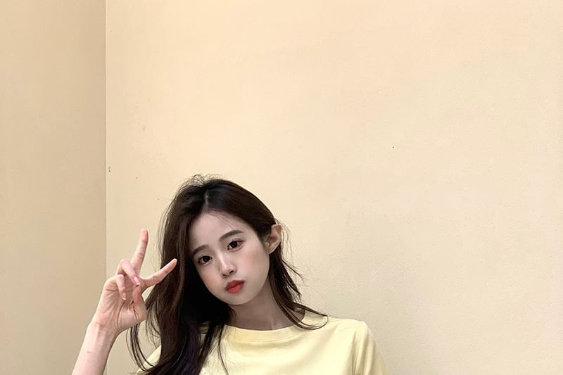 Embroidered Crewneck Crop T-Shirt Short-Sleeve