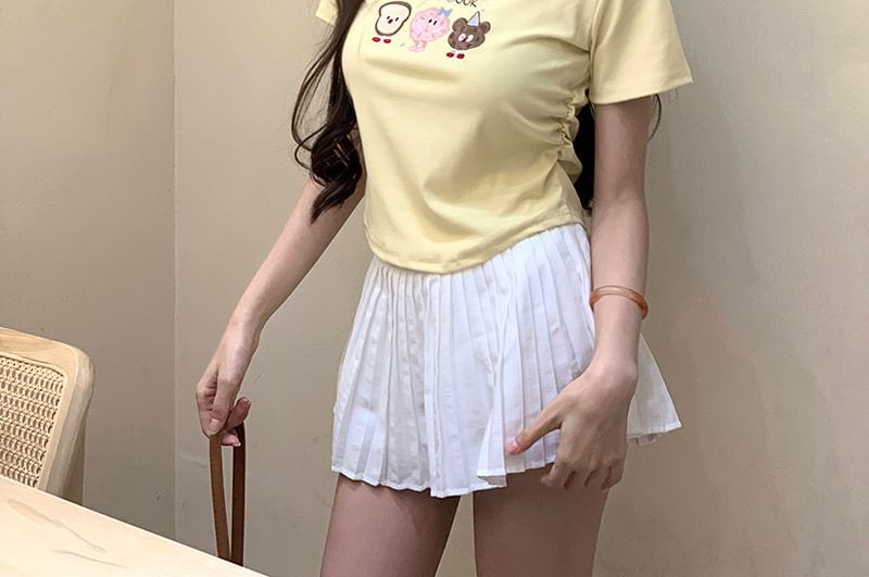 Embroidered Crewneck Crop T-Shirt Short-Sleeve