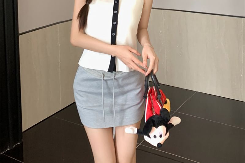 Sailor Collar Button-Up Knit Sleeveless Top