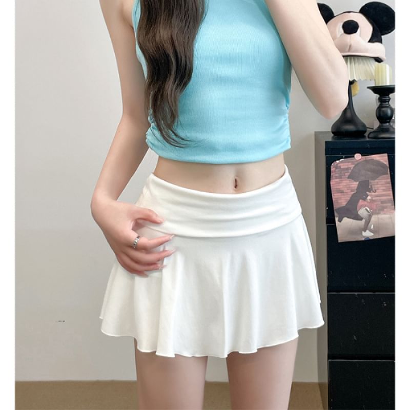 Plain Rise Mini Skirt Low