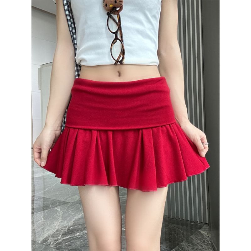 Plain Rise Mini Skirt Low