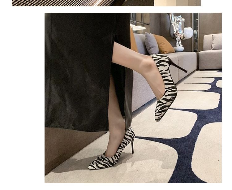 Print Stiletto Zebra Toe Pumps Pointed