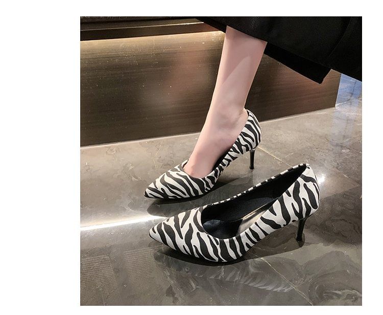 Print Stiletto Zebra Toe Pumps Pointed