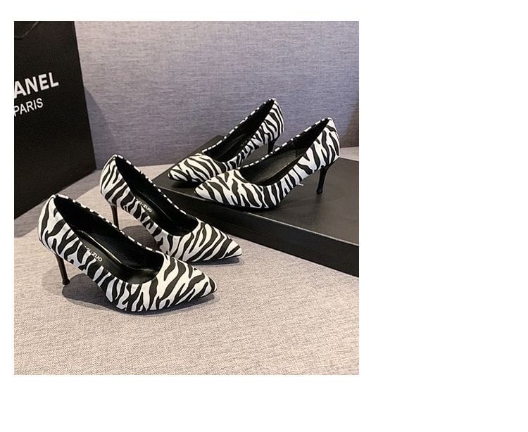 Print Stiletto Zebra Toe Pumps Pointed