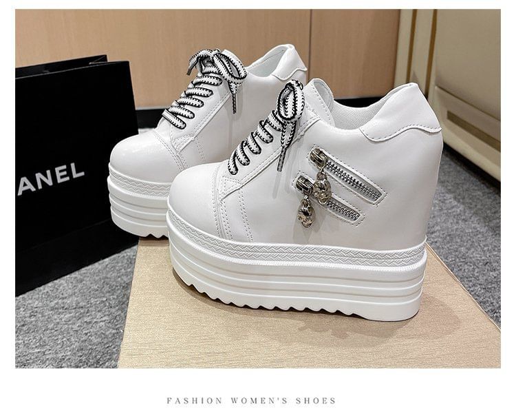 Zip Wedge Panel Sneakers Hidden Platform