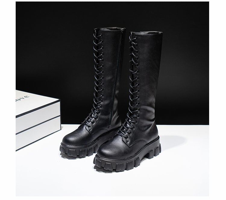 High Boots Knee Lace Platform Up