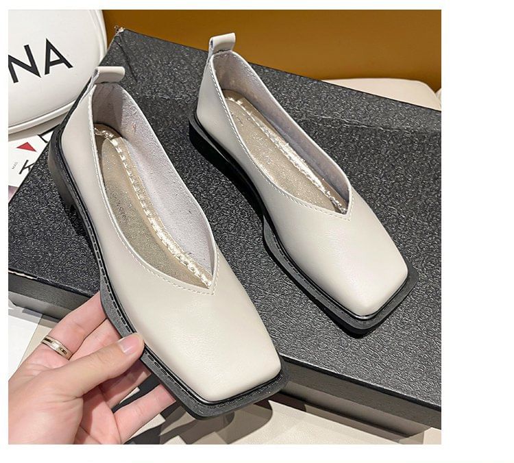 Toe Square Leather Faux Flats