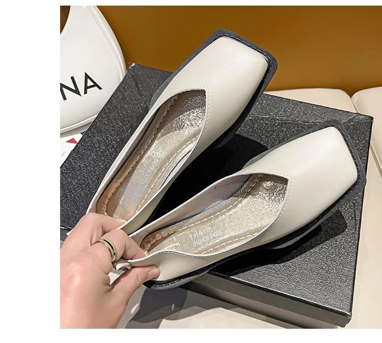 Toe Square Leather Faux Flats