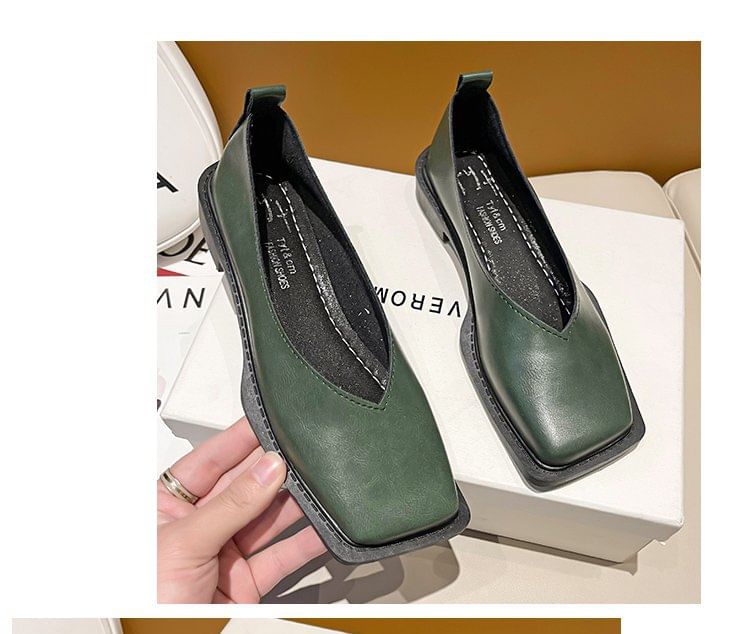 Toe Square Leather Faux Flats