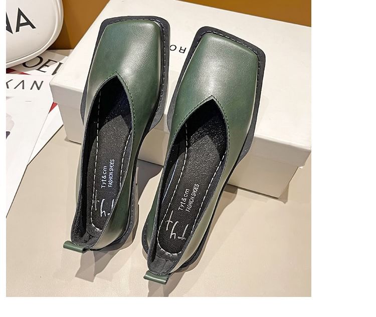 Toe Square Leather Faux Flats