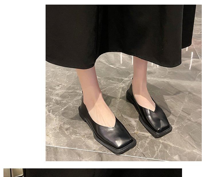Toe Square Leather Faux Flats