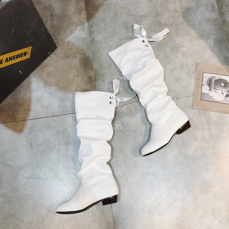 High Ruched Bow Boots Knee