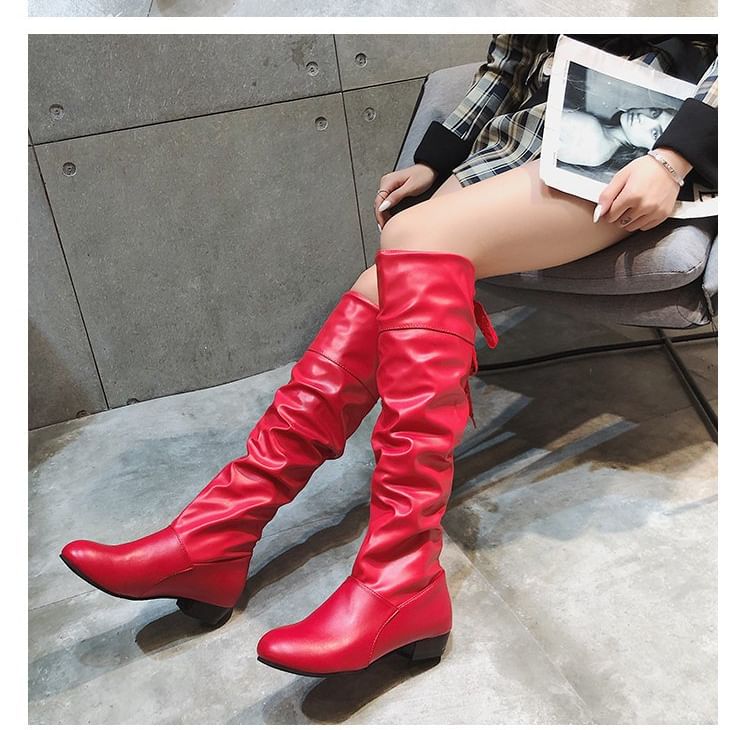 High Ruched Bow Boots Knee