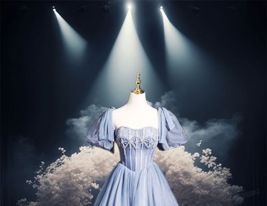 Gown Square Plain Evening Short-Sleeve Neck Rhinestone A-Line