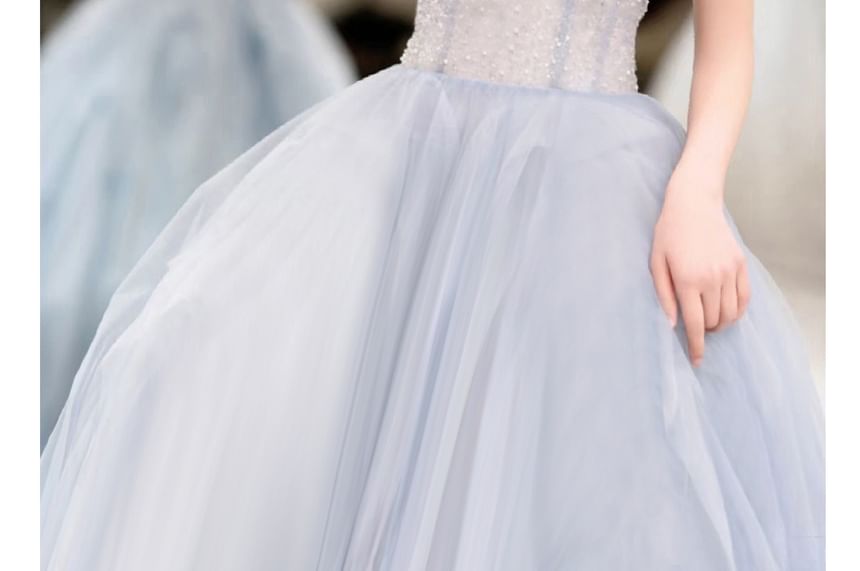 A-Line Neck Evening Sweetheart Sleeve Puff Gown