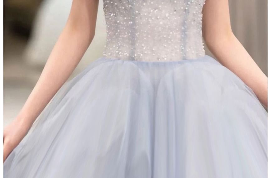 A-Line Neck Evening Sweetheart Sleeve Puff Gown