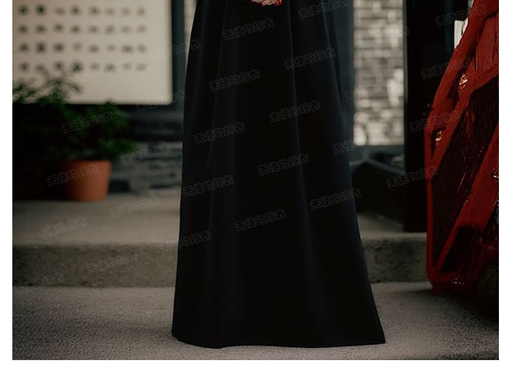 Evening Sleeveless Mock A-Line Neck Floral Embroidered Gown