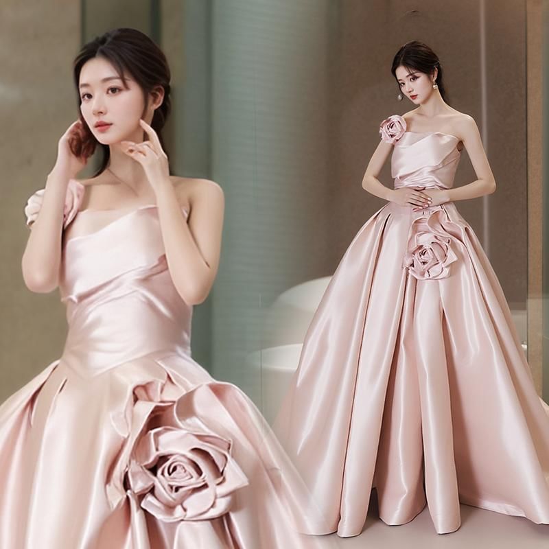 Detail Wedding Plain Gown Strapless Flower Ball