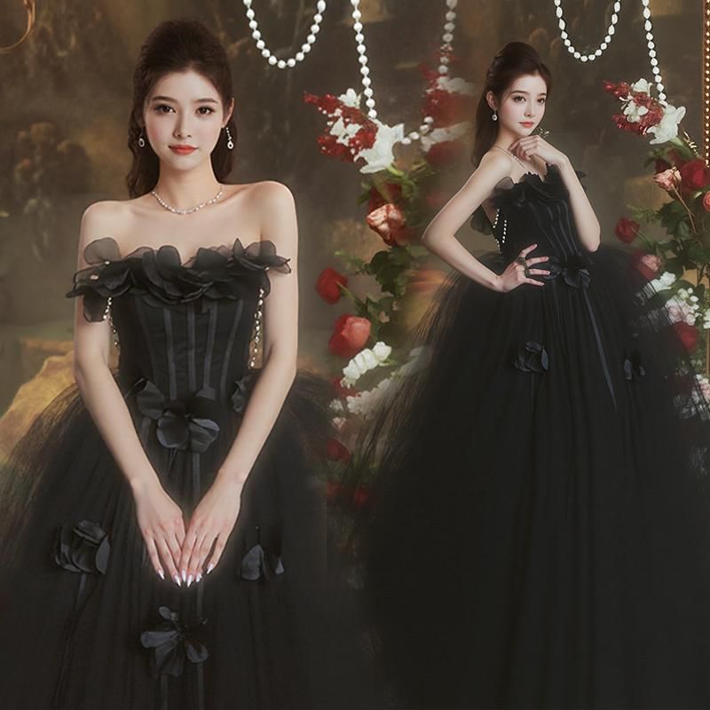 Plain Strapless A-Line Detail Flower Gown Evening