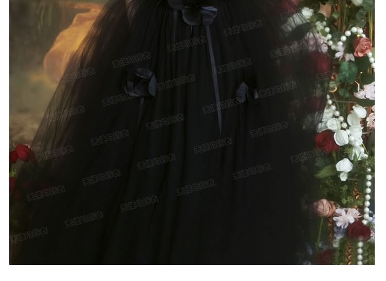 Plain Strapless A-Line Detail Flower Gown Evening