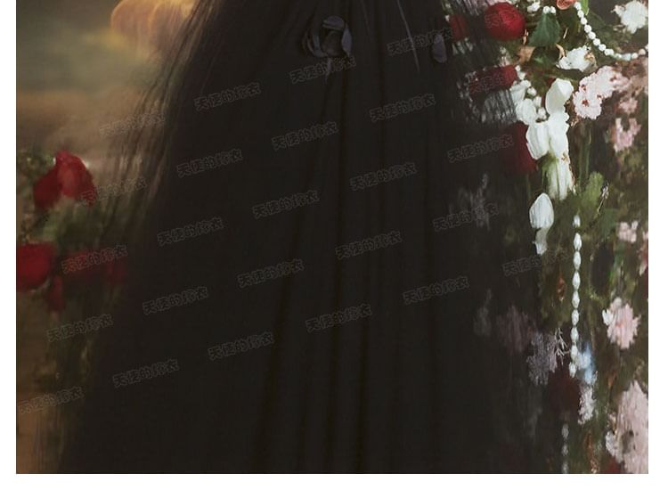 Plain Strapless A-Line Detail Flower Gown Evening