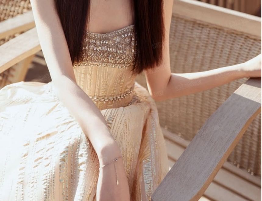 A-Line Strap Spaghetti Rhinestone Gown Evening