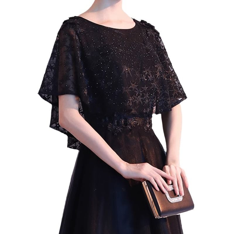 Designs) Panel A-Line Gown Lace Short-Sleeve Evening (Various