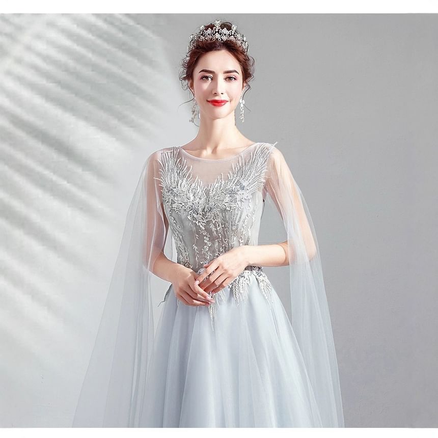 A-Line Embroidered Gown Evening Mesh Sleeveless Floral