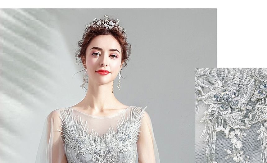 A-Line Embroidered Gown Evening Mesh Sleeveless Floral