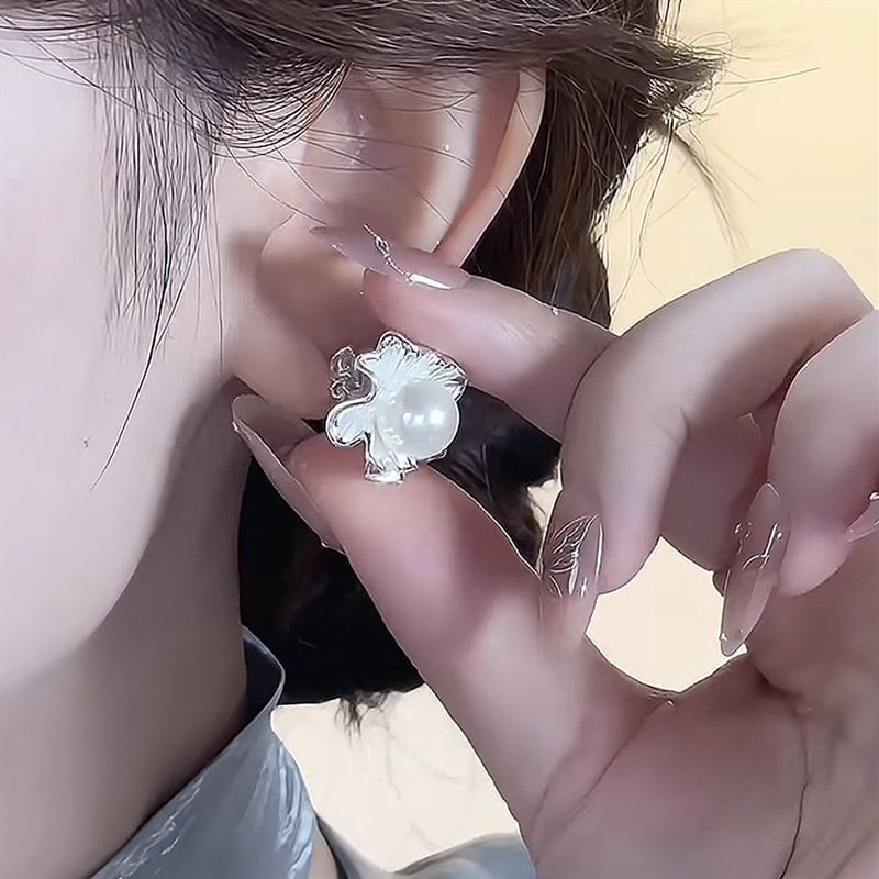 Pearl Ginkgo Earring Rhinestone Drop Faux